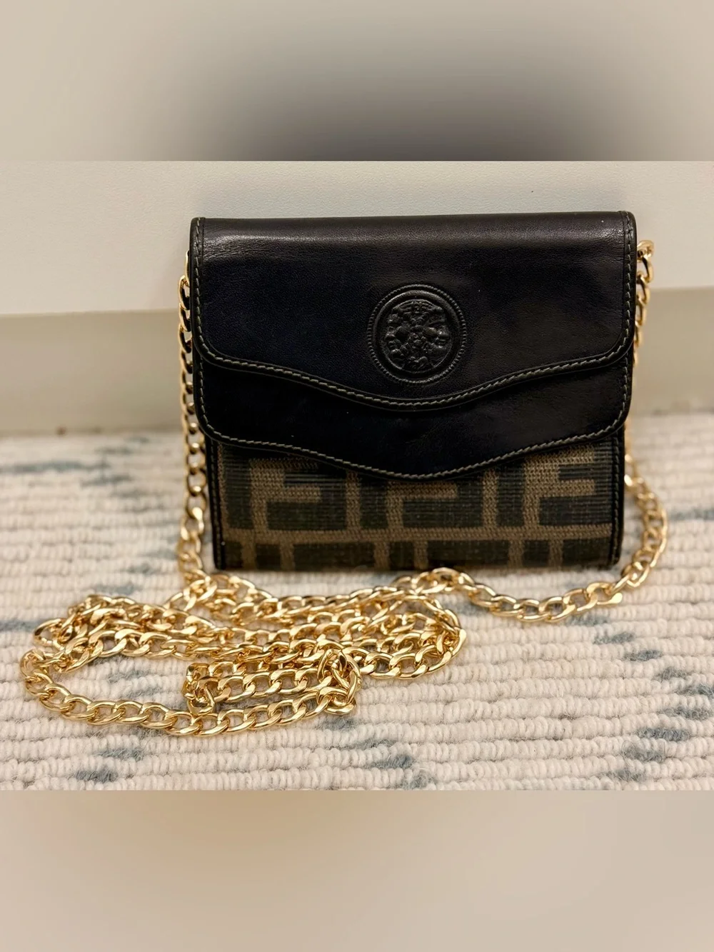 FENDI Vintage Rare 90’s Iconic Zucca Monogram Brown Canvas Leather W/ Crossbody